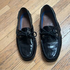 Sperry Black Croc-Embossed Boat Shoes